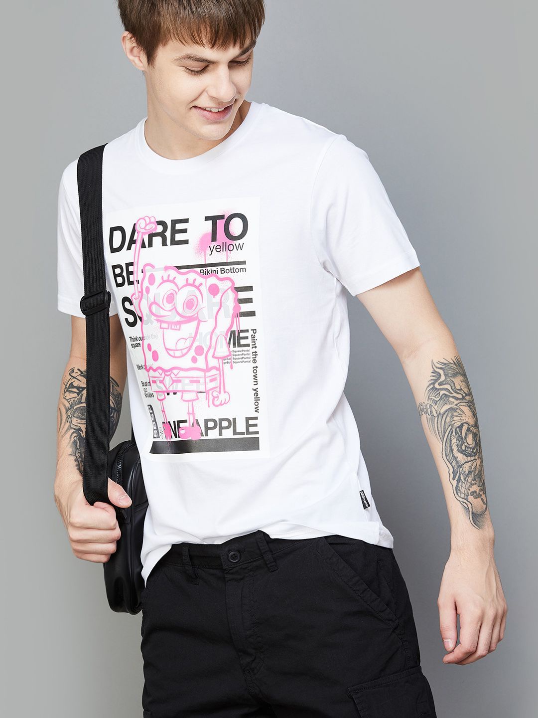 Fame Forever by Lifestyle Spongebob Printed Cotton Casual T-shirt, White