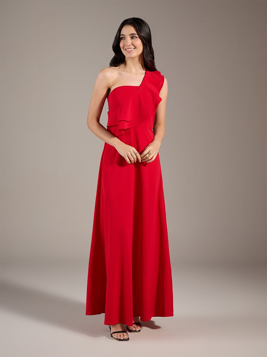 

20Dresses Red One Shoulder Sleeveless Ruffled Party Maxi Dress