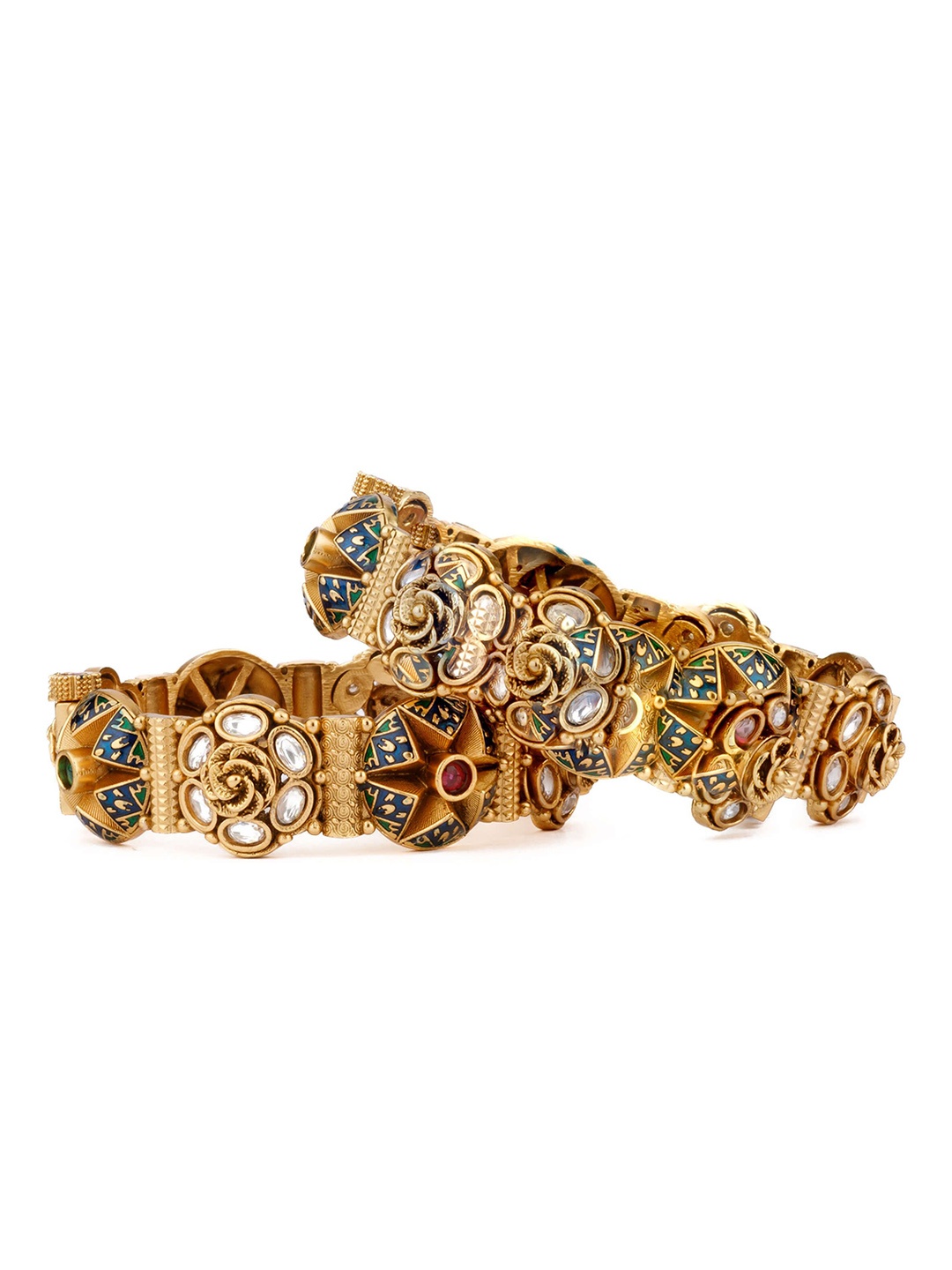 

vivinia BY VIDHI MEHRA MEHRA Set of 2 Gold-Plated Kundan-Stones Studded Floral Design Bangles