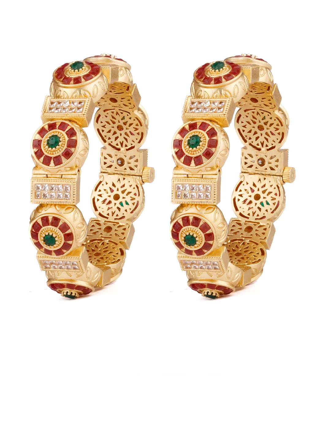 

Vivinia by Vidhi Set of 2 Gold-Plated Kundan & Onyx Stone Studded Bangle