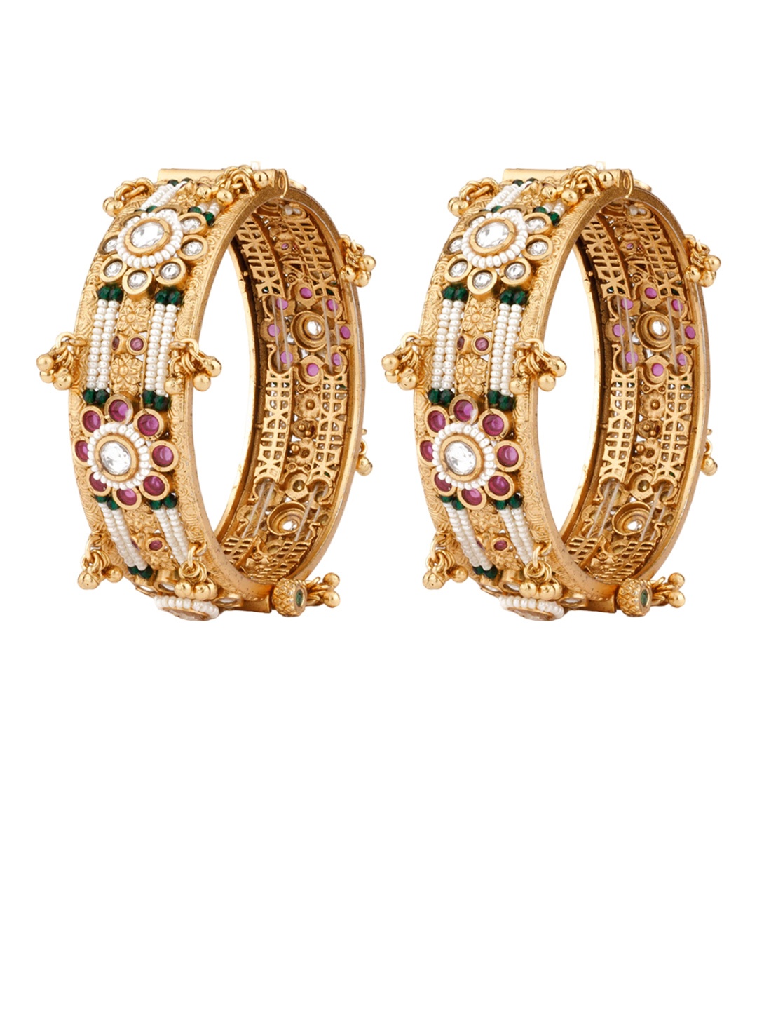 

vivinia BY VIDHI MEHRA MEHRA Set Of 2 Gold-Plated Kundan-Studded & Beaded Bangles