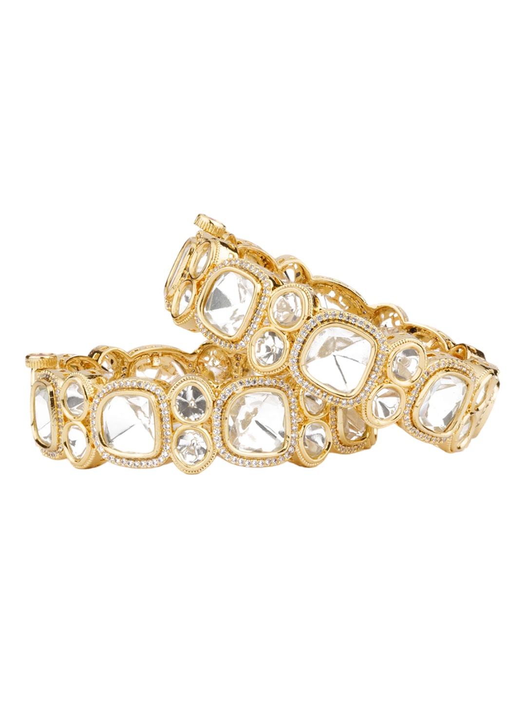 

Vivinia by Vidhi Set of 2 Gold-Plated Kundan-Stones Studded Floral Design Bangles