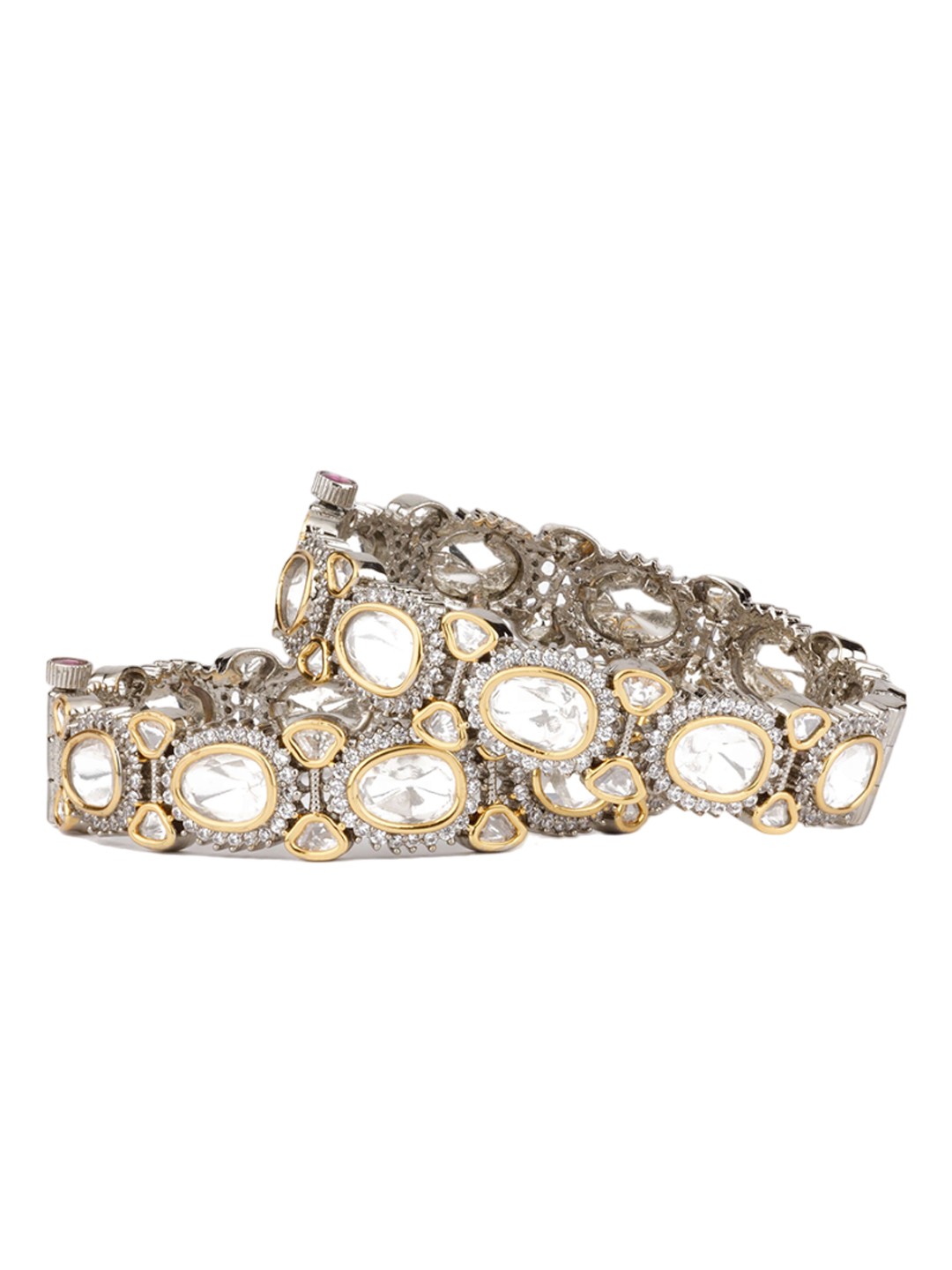 

Vivinia by Vidhi Set Of 2 Rhodium-Plated & Kundan-Studded Bangles, Gold