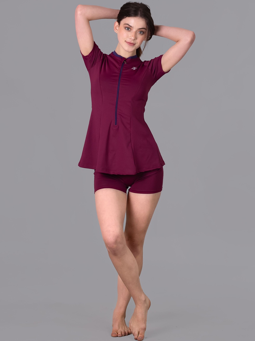 

Keepfit Women's Maroon 2-Piece Zipper Padded Swimset