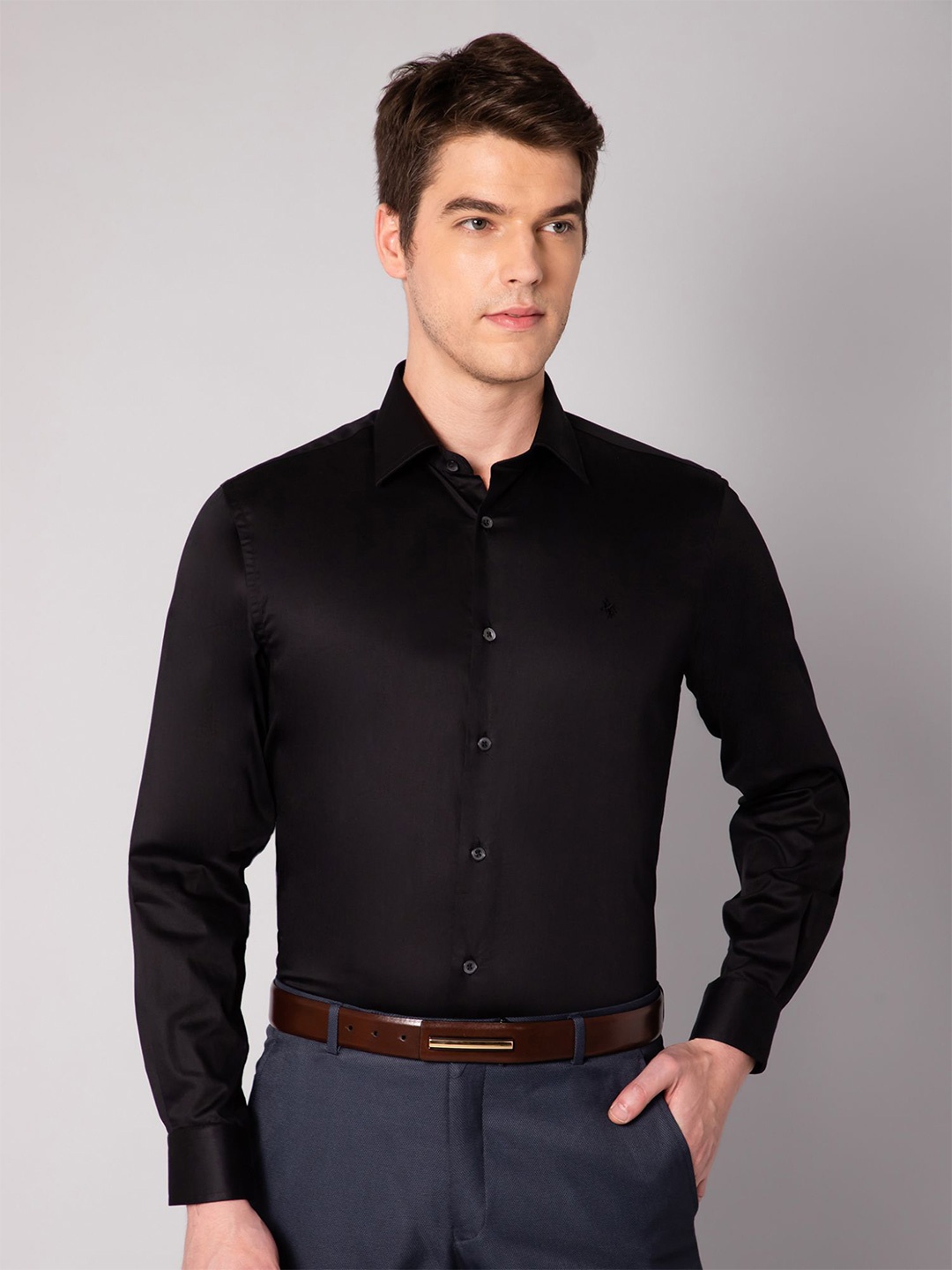 

Cantabil Spread Collar Cotton Party Shirt, Black