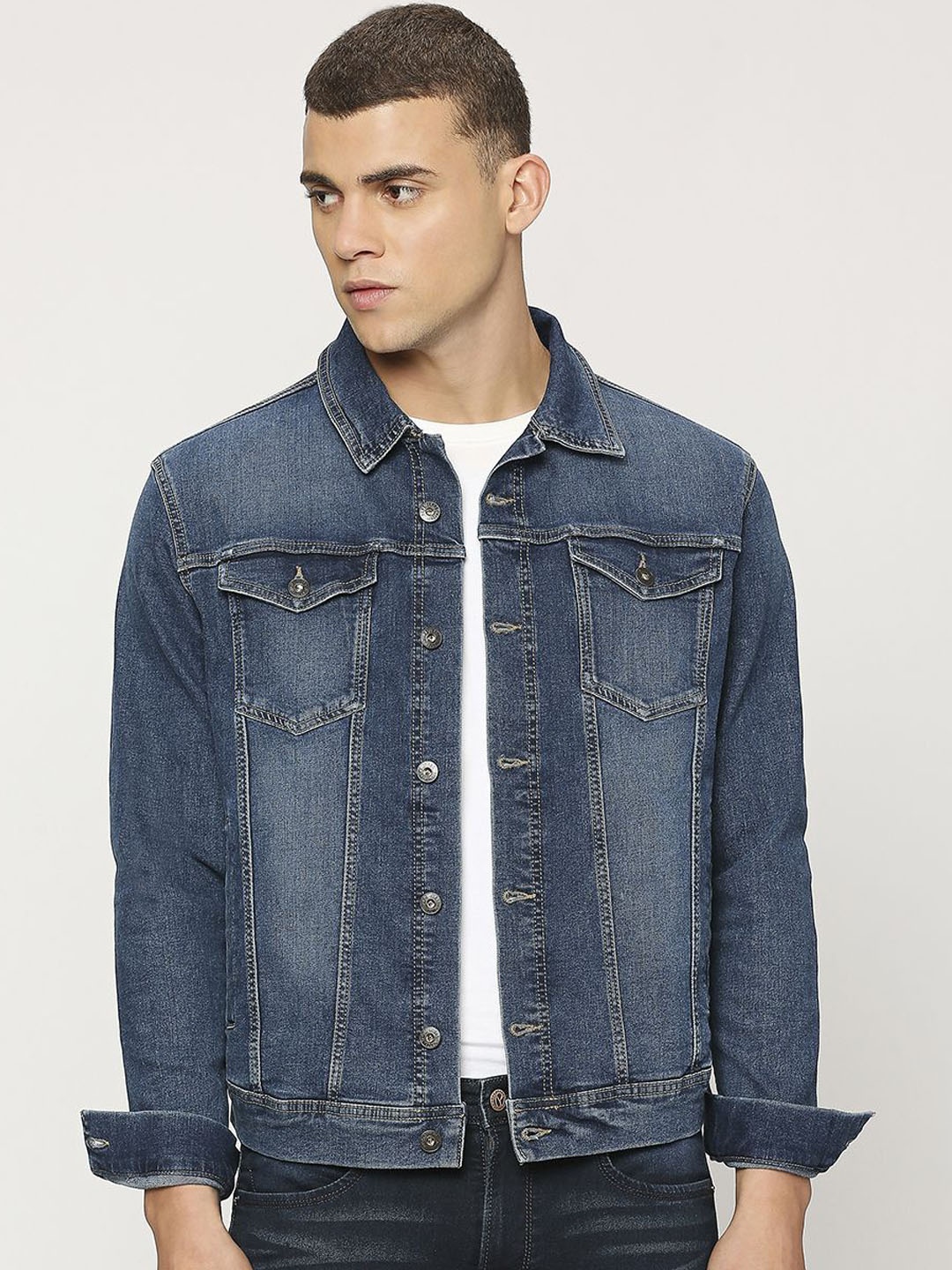 

Pepe Jeans Men Washed Striped Denim Jacket, Blue