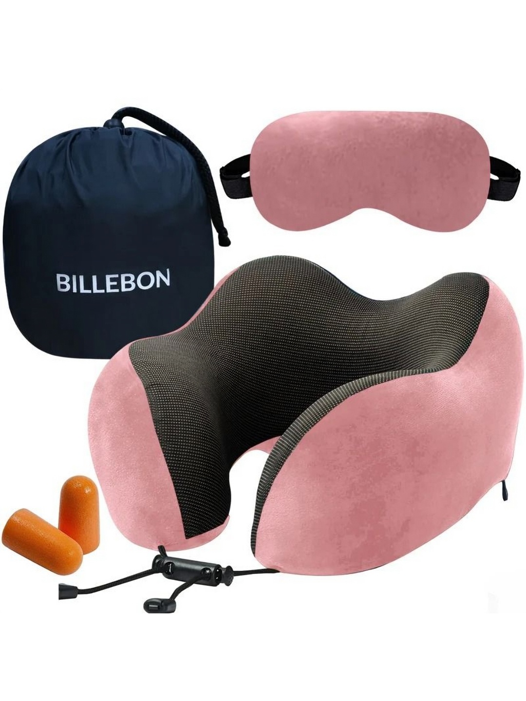 

BILLEBON Pink Memory Foam Filled Faux Velvet Breathable Travel Pillow