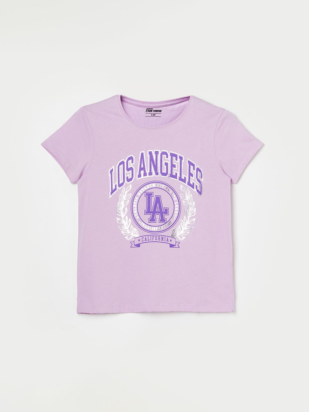 

Fame Forever by Lifestyle Girls Typography Printed Pure Cotton Casual T-shirt, Purple