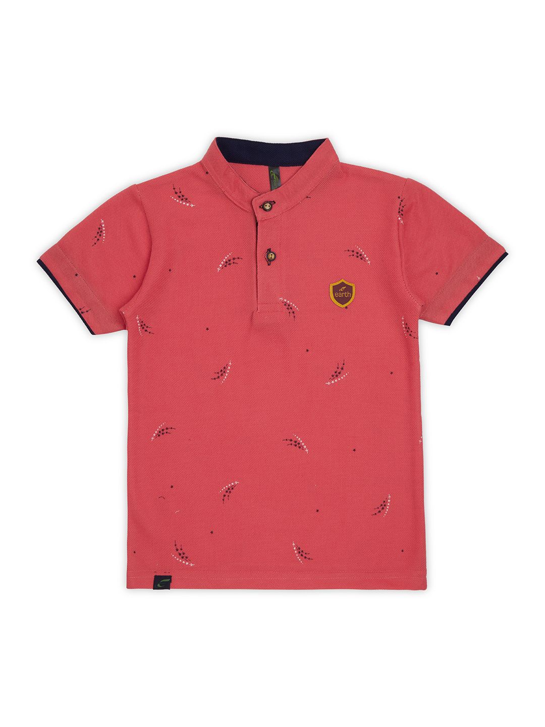 

earth conscious Boys Conversational Printed Cotton Mandarin Collar T-shirt, Peach