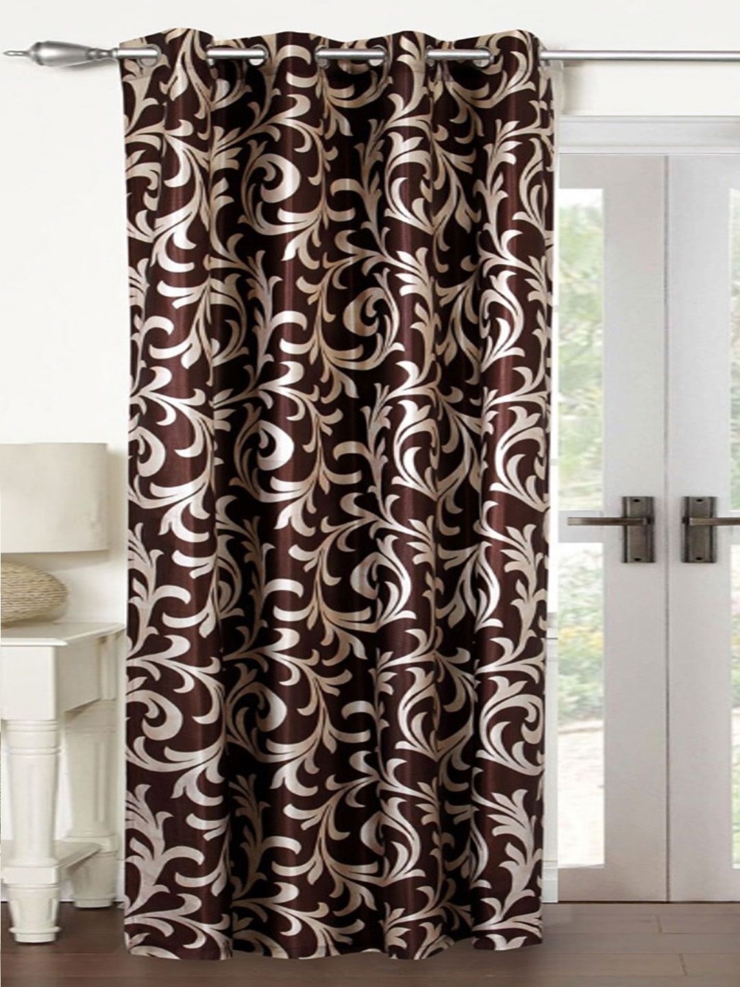 Lunar Days Brown Floral Room Darkening Long Door Curtain