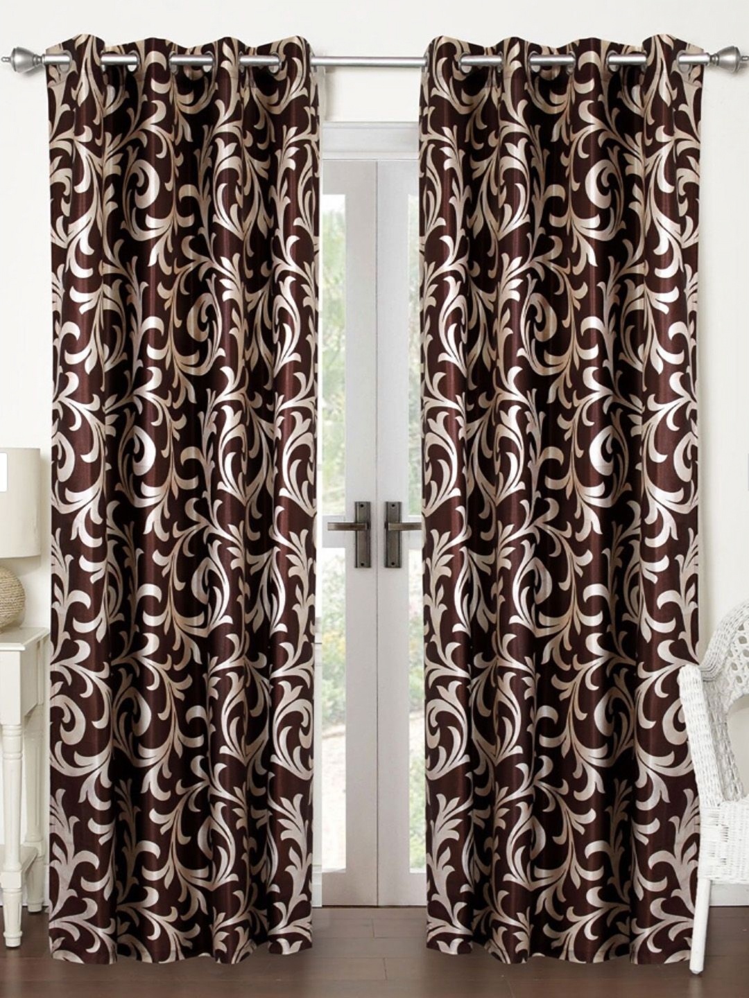 Lunar Days Brown Set of 2 Floral Room Darkening Door Curtain