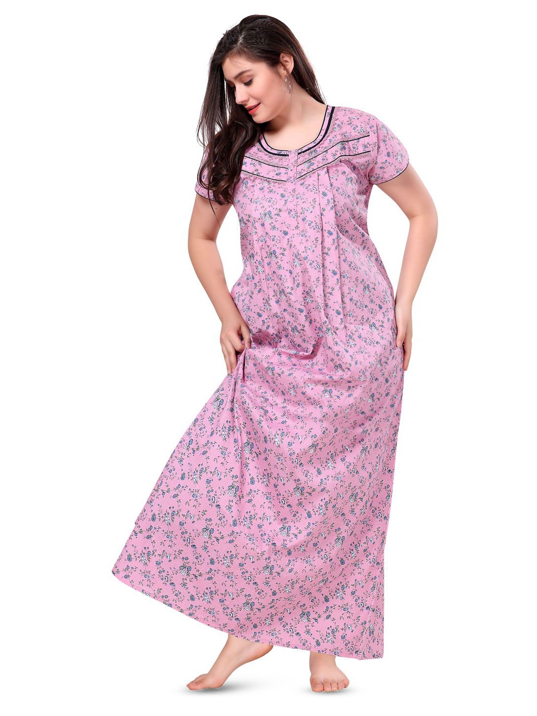 

Soulemo Floral Printed Pure Cotton Maxi Nightdress, Pink