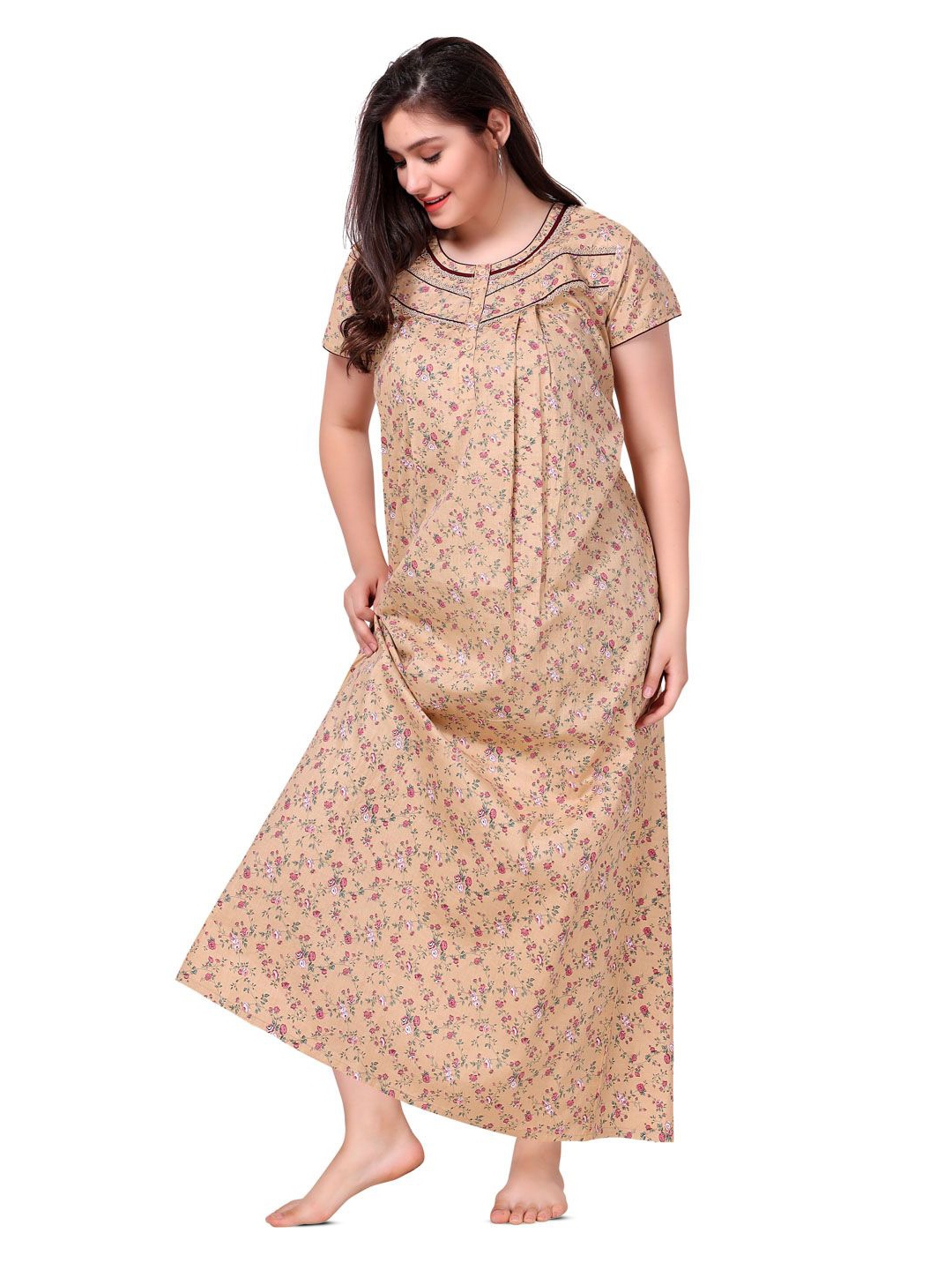 

Soulemo Printed Pure Cotton Maxi Nightdress, Beige