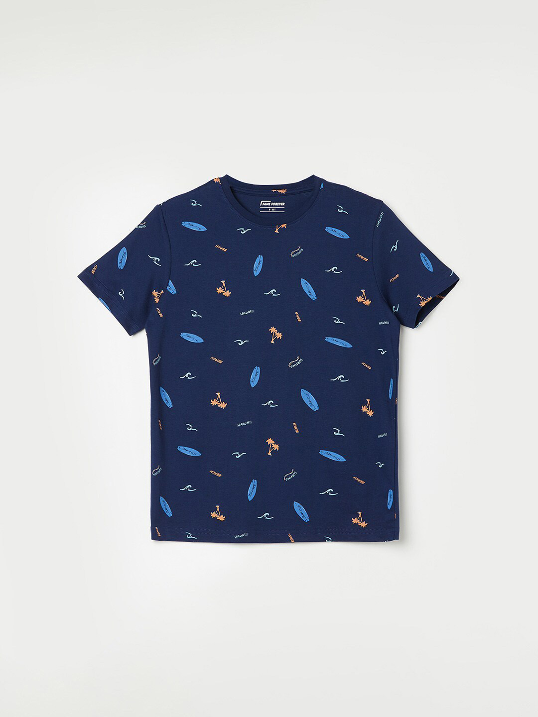 

Fame Forever by Lifestyle Boys Conversational Printed Polo Collar Pure Cotton T-shirt, Blue