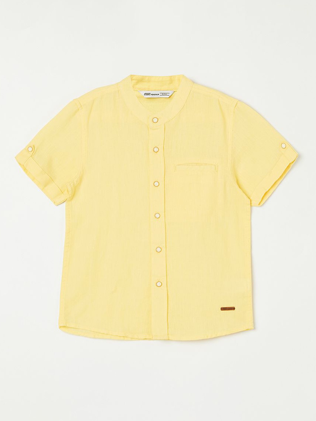 

Fame Forever by Lifestyle Boys Mandarin Collar Regular Fit Cotton Linen Casual Shirt, Yellow