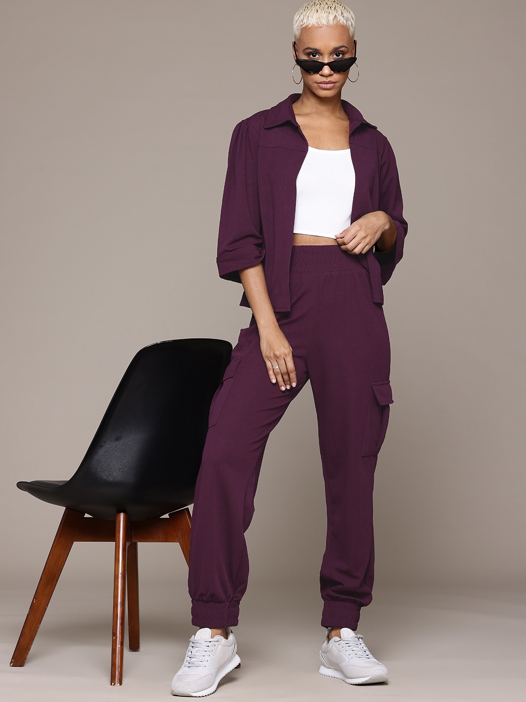 

Roadster Women Solid Co-Ords Set, Purple