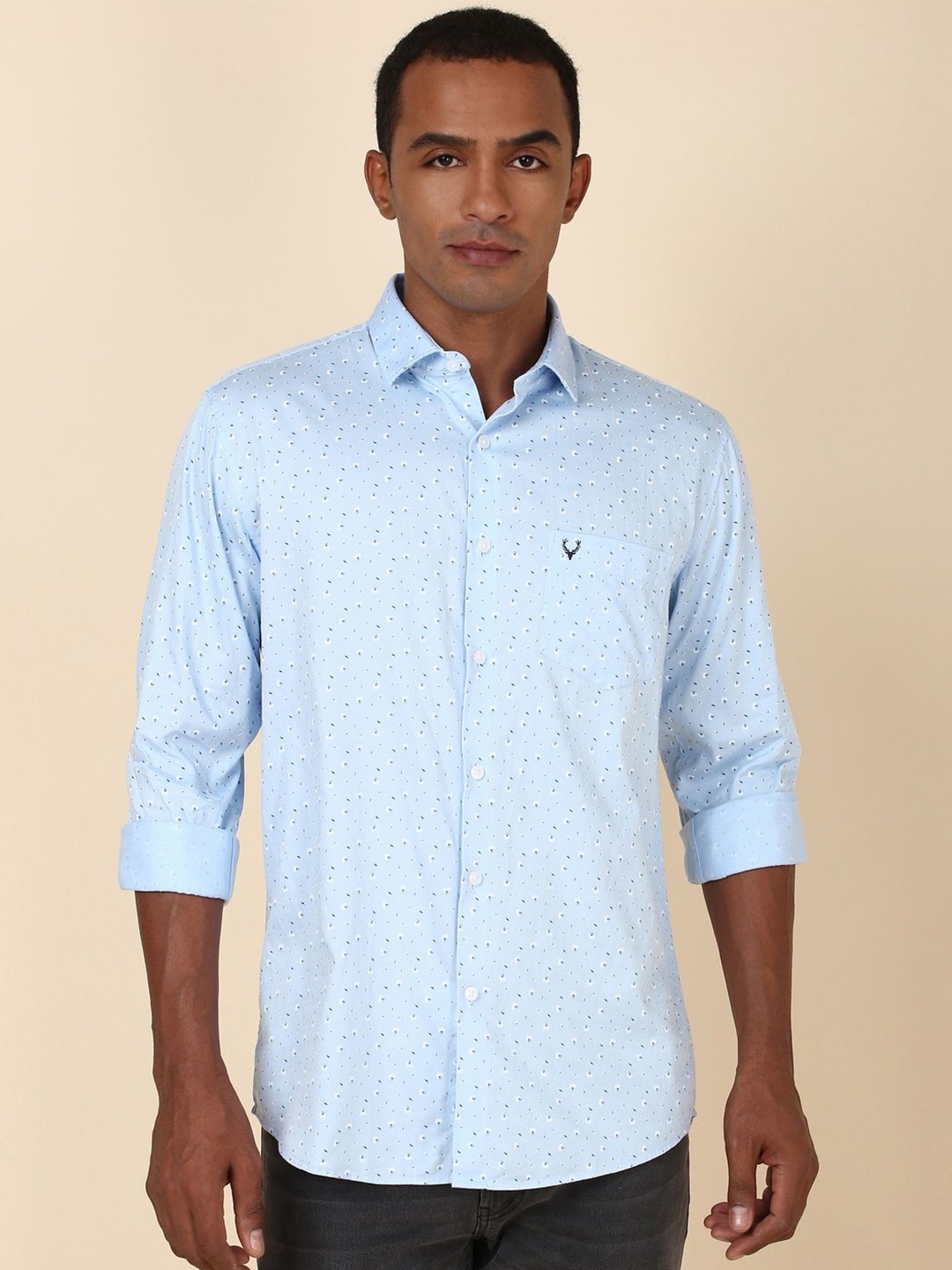 

Allen Solly Slim Fit Micro Ditsy Printed Cotton Casual Shirt, Blue