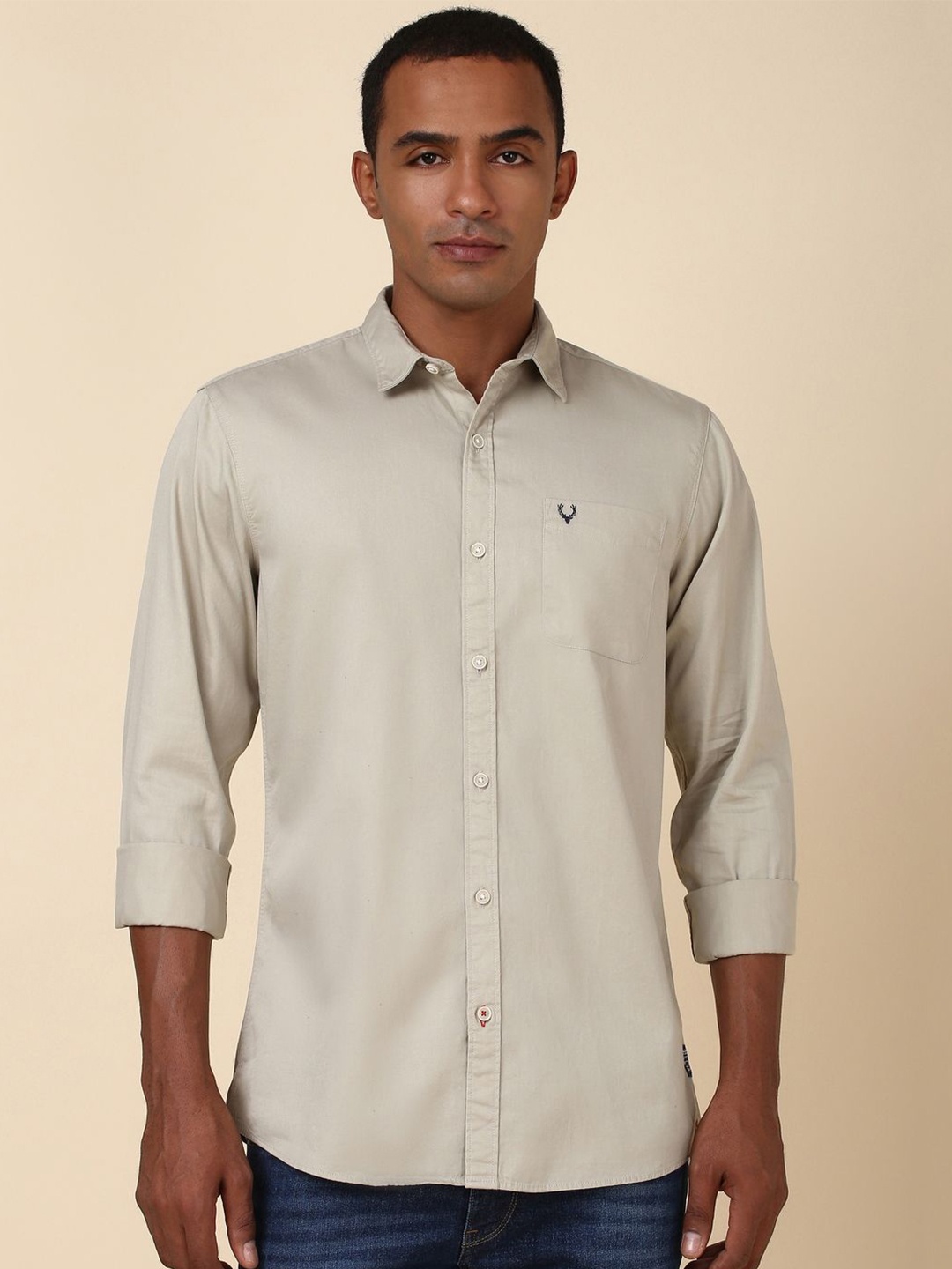 

Allen Solly Custom Fit Spread Collar Pure Cotton Casual Shirt, Khaki