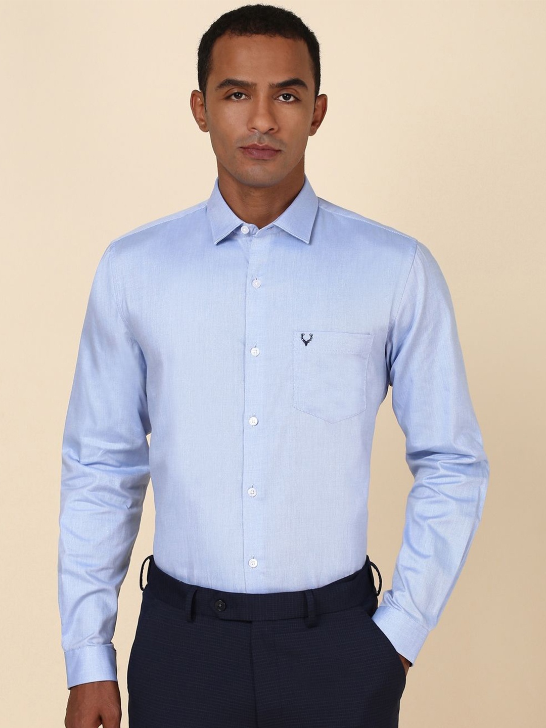 

Allen Solly Slim Fit Textured Cutaway Collar Pure Cotton Formal Shirt, Blue