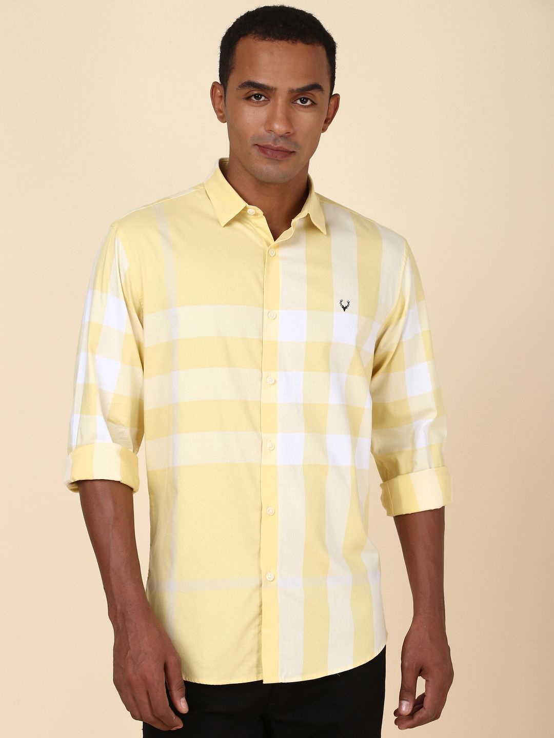 

Allen Solly Slim Fit Checked Spread Collar Pure Cotton Casual Shirt, Yellow