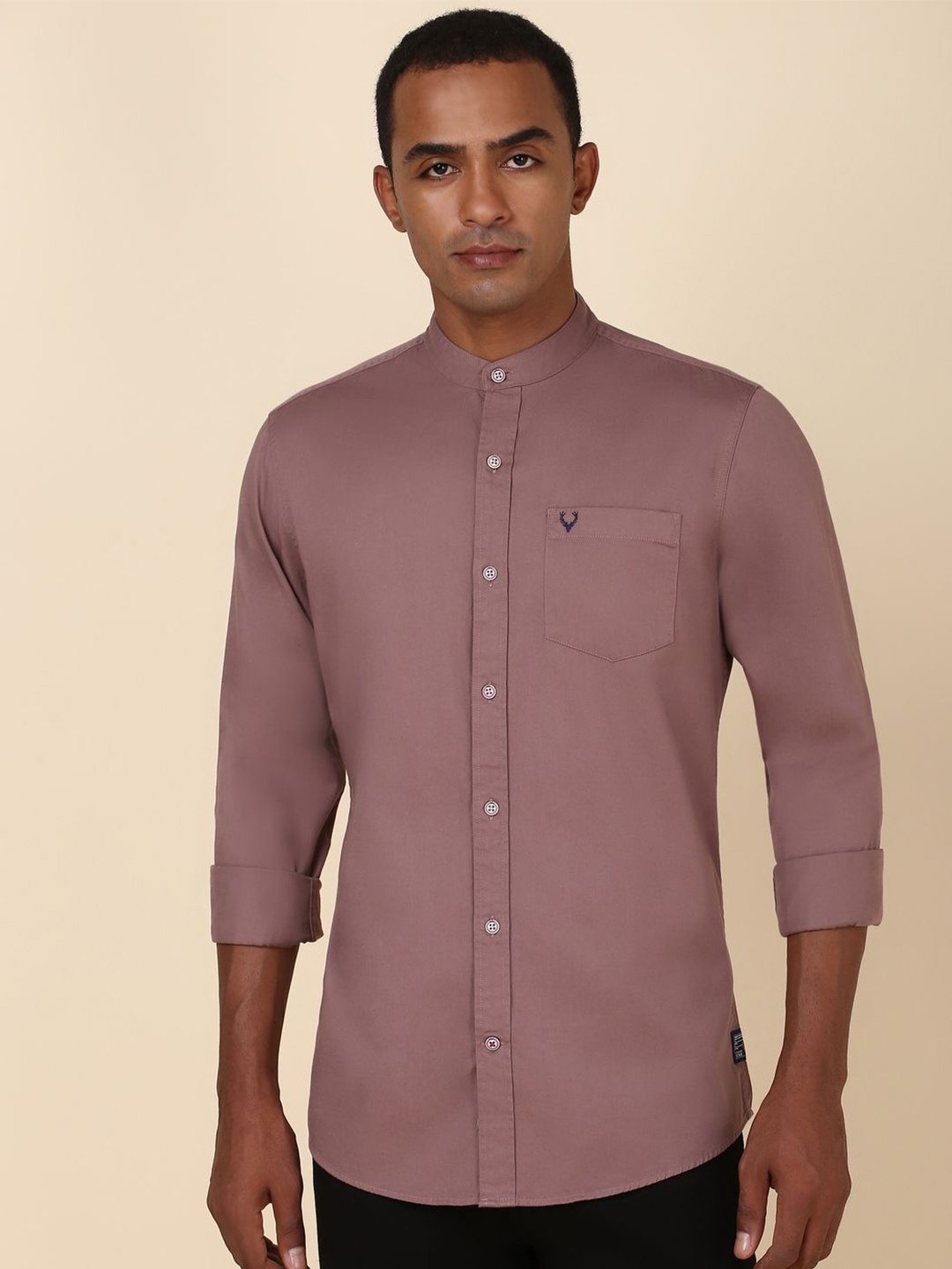 

Allen Solly Custom Mandarin Collar Long Sleeves Pure Cotton Casual Shirt, Pink