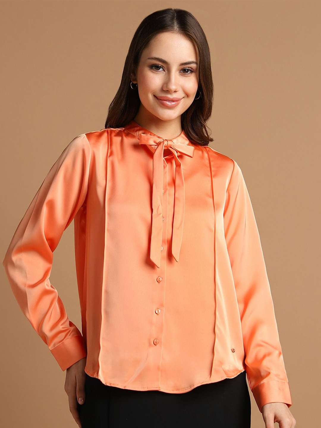 

Allen Solly Woman Mandarin Collar Formal Shirt, Orange