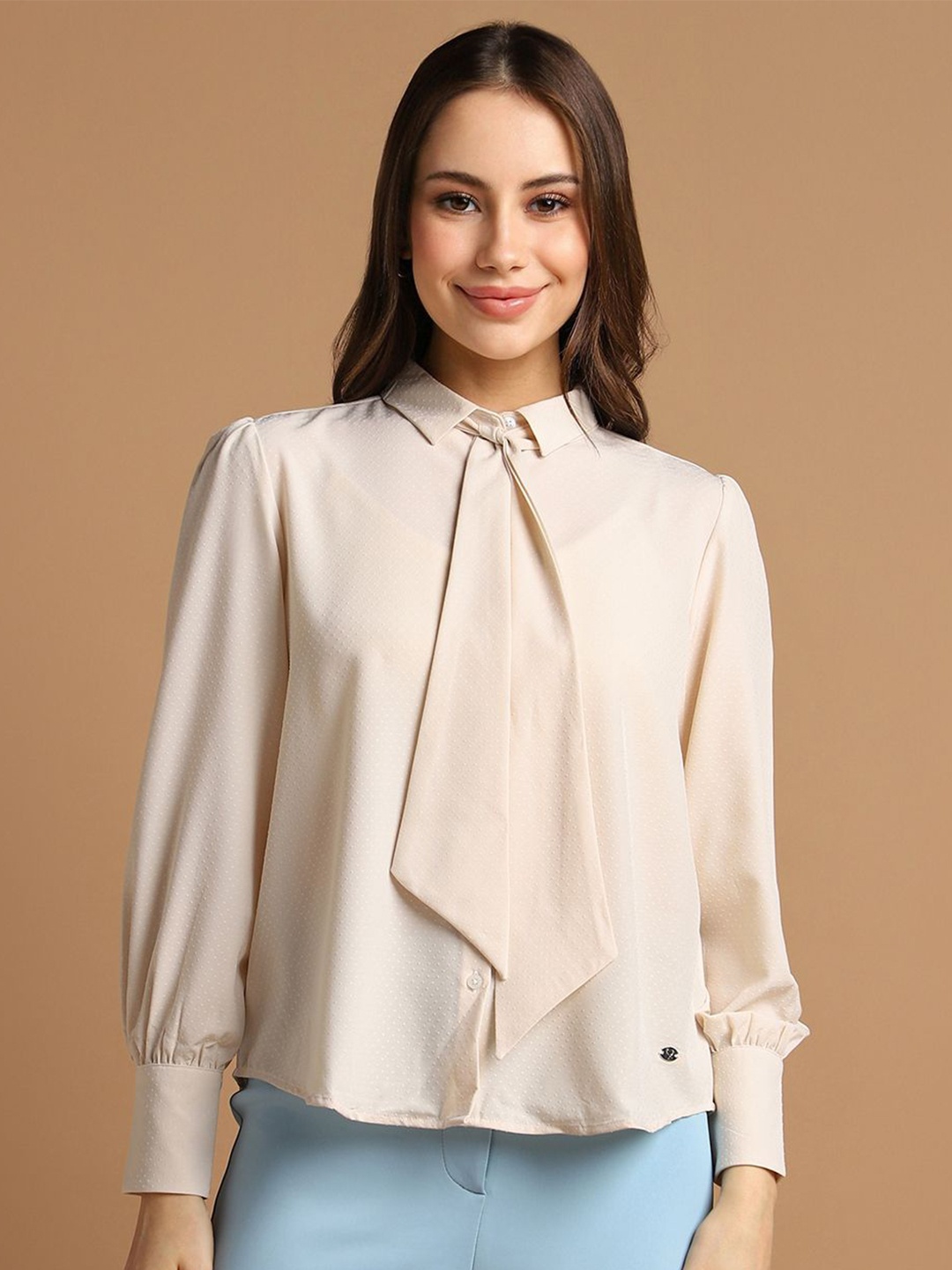 

Allen Solly Woman Self Design Formal Shirt, Cream