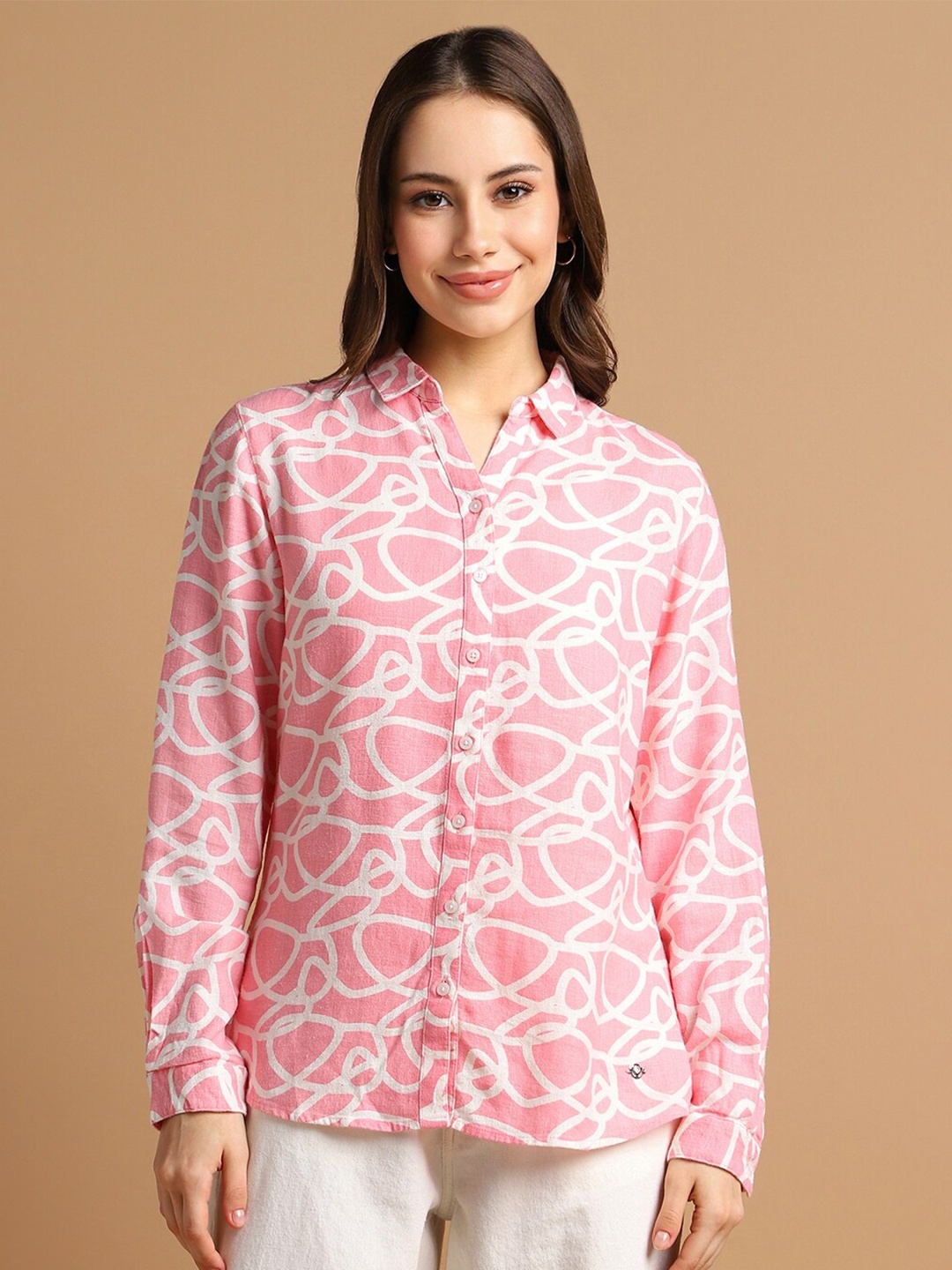

Allen Solly Woman Abstract Printed Casual Shirt, Pink