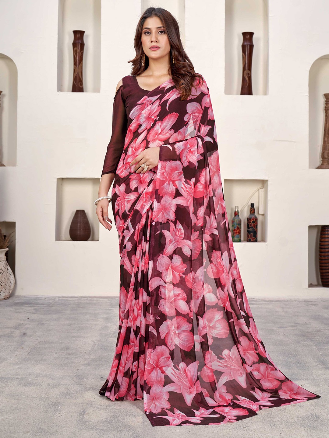 

Panzora Floral Saree, Pink