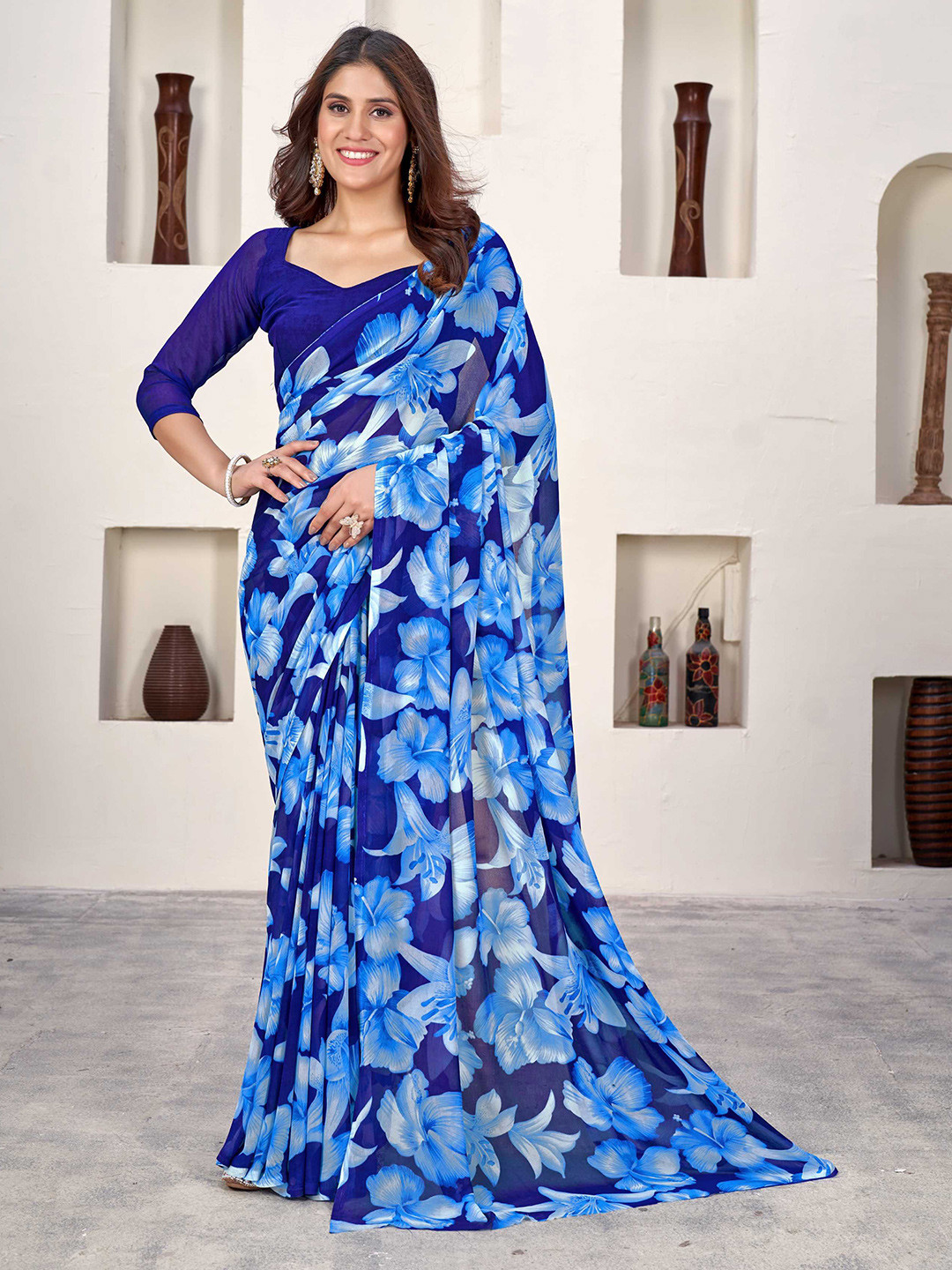 

Panzora Floral Printed Saree, Blue