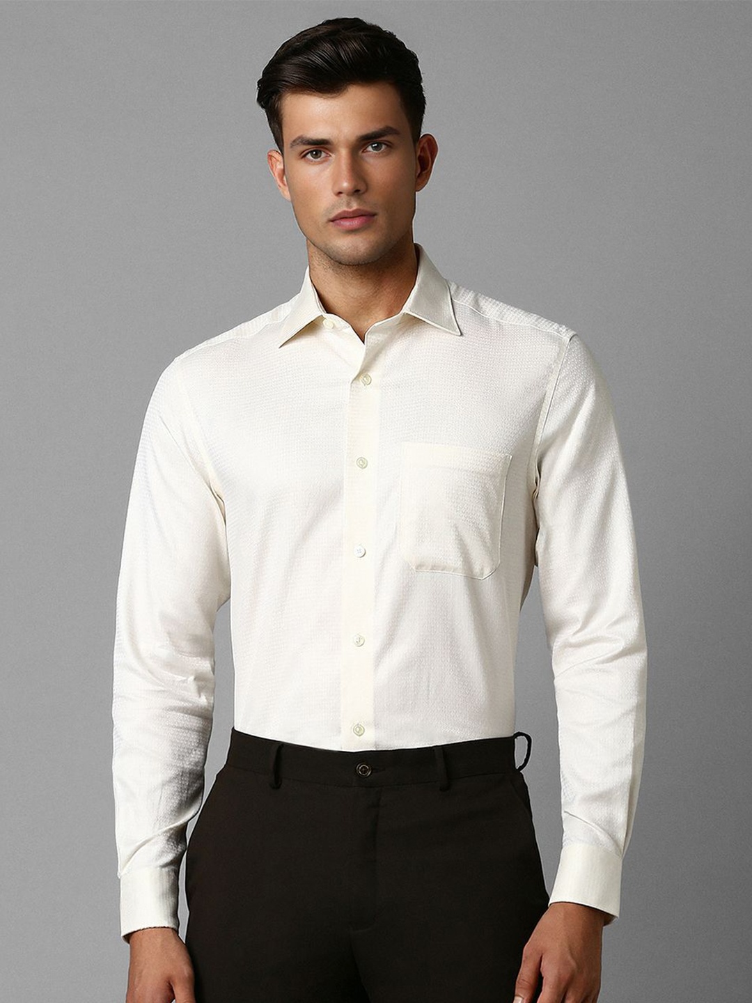 

Louis Philippe Textured Self Design Pure Cotton Formal Shirt, Cream