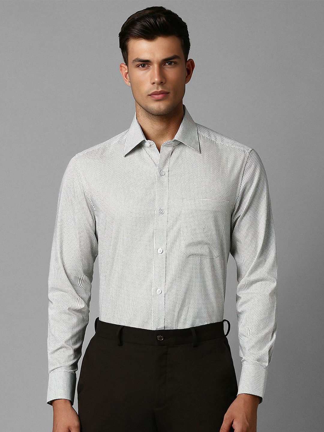 

Louis Philippe Checked Pure Cotton Formal Shirt, Grey