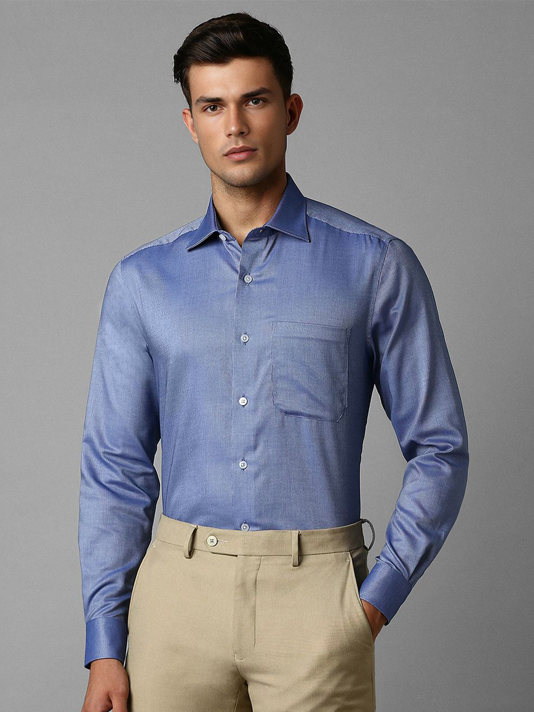 

Louis Philippe Classic Textured Self Design Pure Cotton Formal Shirt, Blue