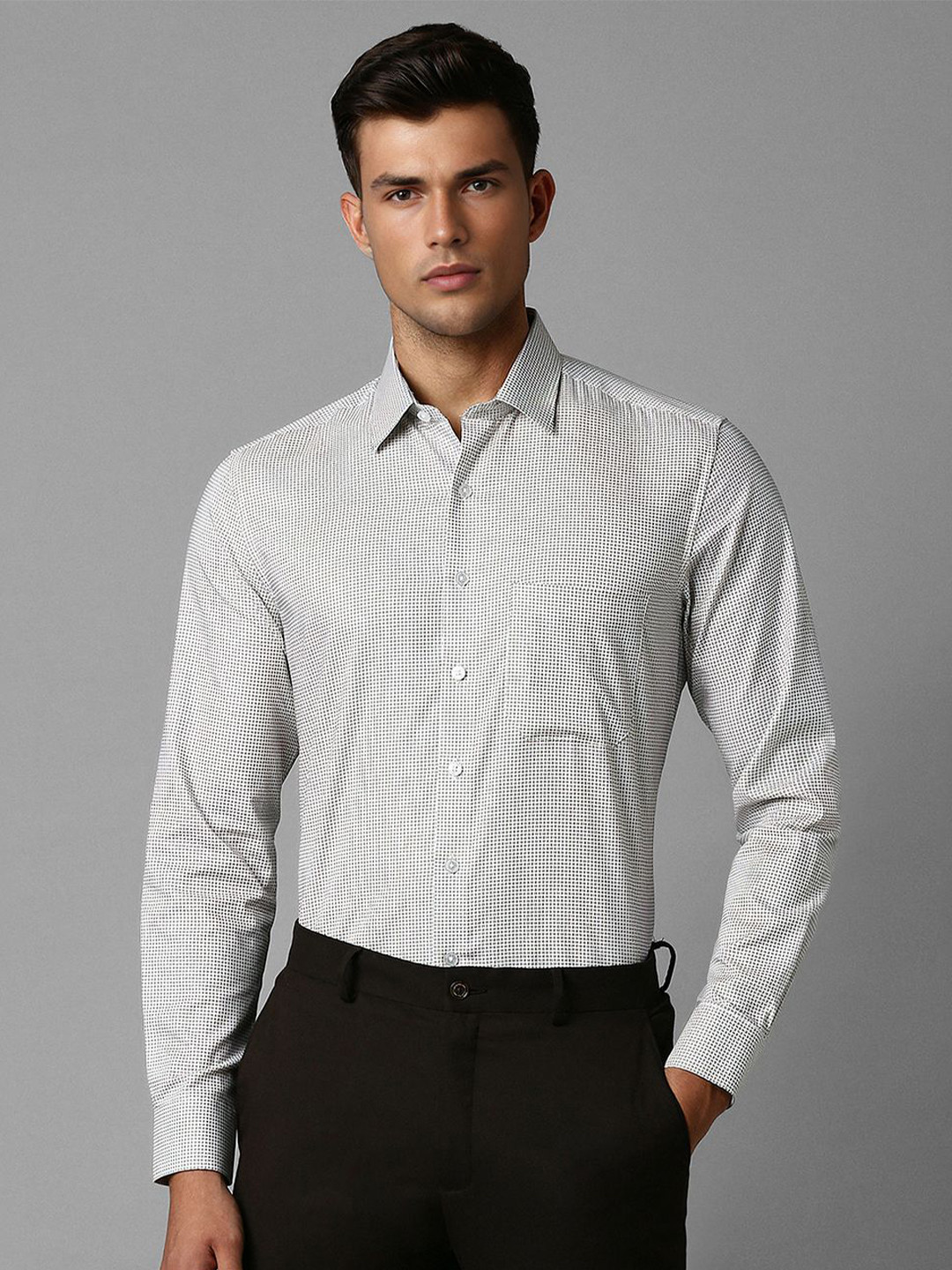 

Louis Philippe Slim Fit Checked Spread Collar Cotton Formal Shirt, Grey