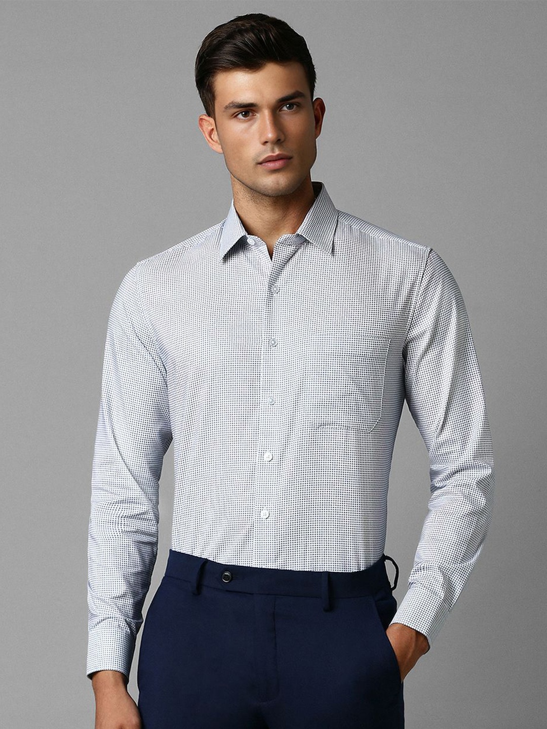 

Louis Philippe Slim Fit Checked Pure Cotton Formal Shirt, Grey