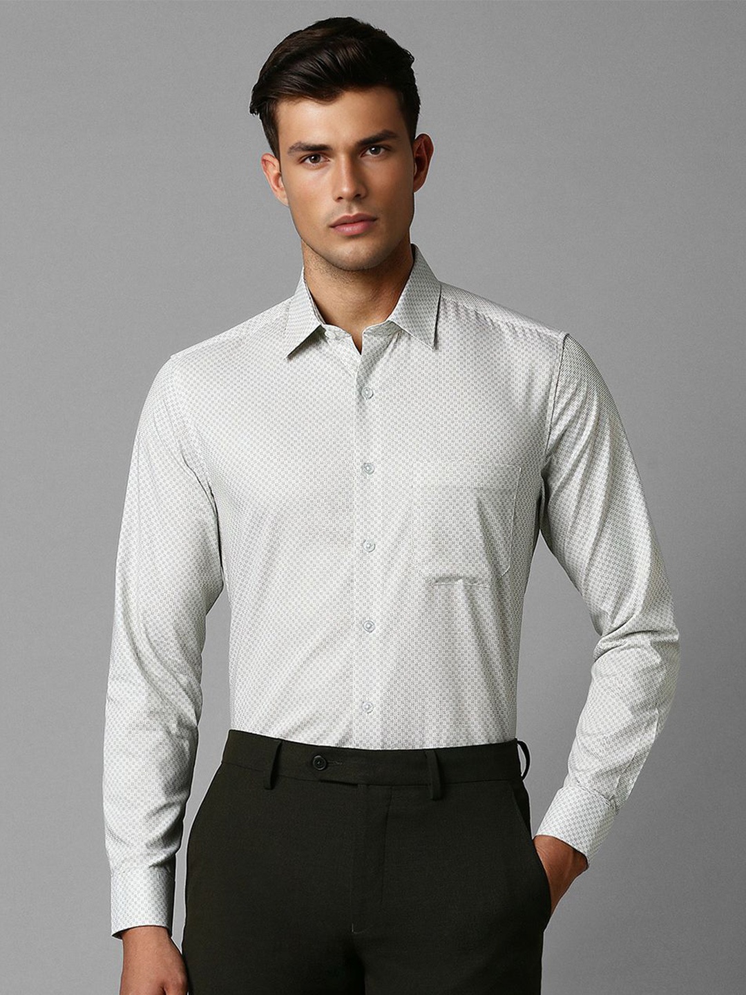 

Louis Philippe Slim Fit Opaque Printed Cotton Formal Shirt, Grey