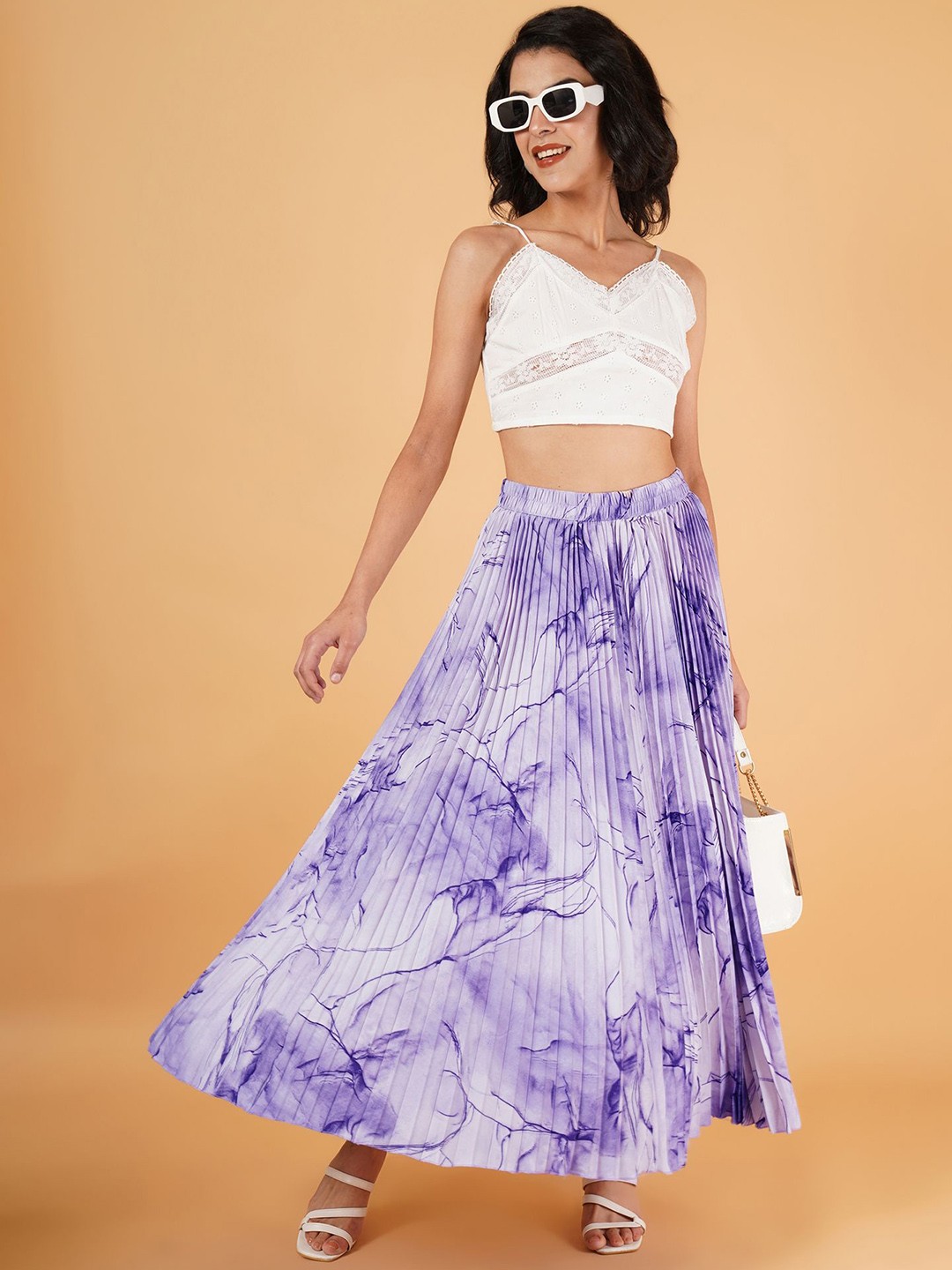 

OTABU Abstract Printed Flared Maxi Skirt, Lavender