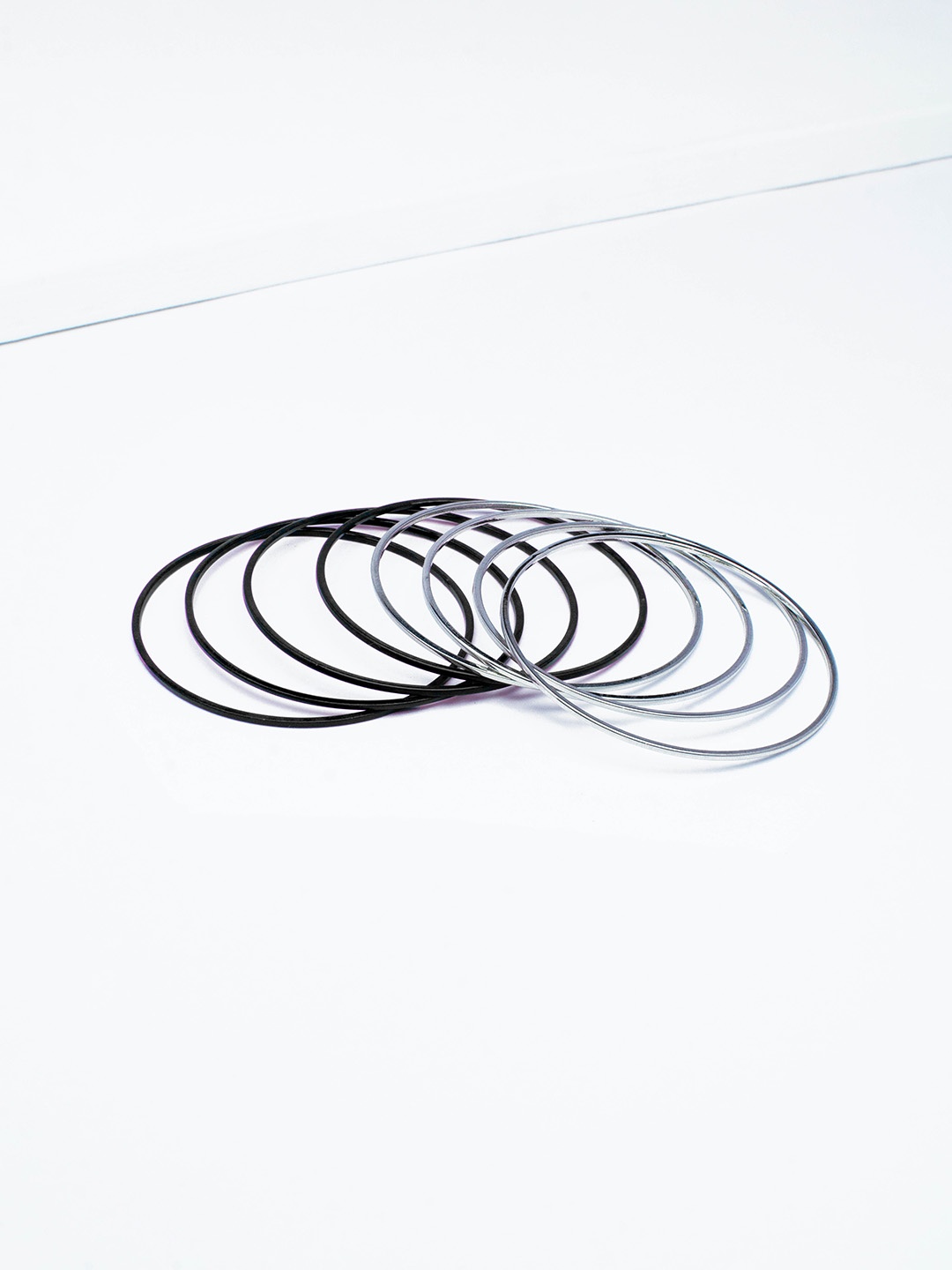 

Rhea Set of 8 Rhodium-Plated Bangles, Black