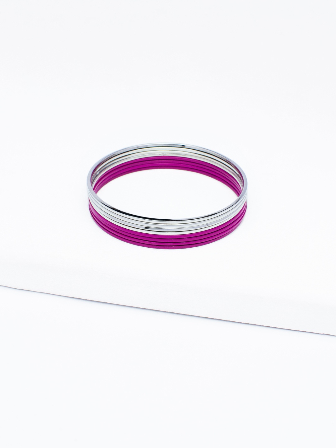 

Rhea Set of 8 Rhodium-Plated Bangles, Pink