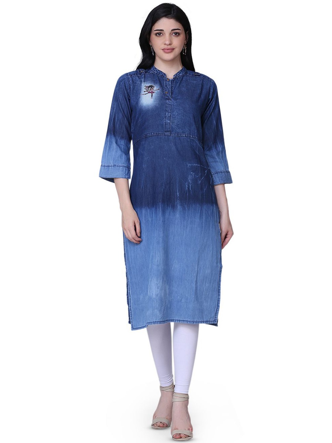 

KALINI Yoke Design Thread Work Denim Kurta, Blue