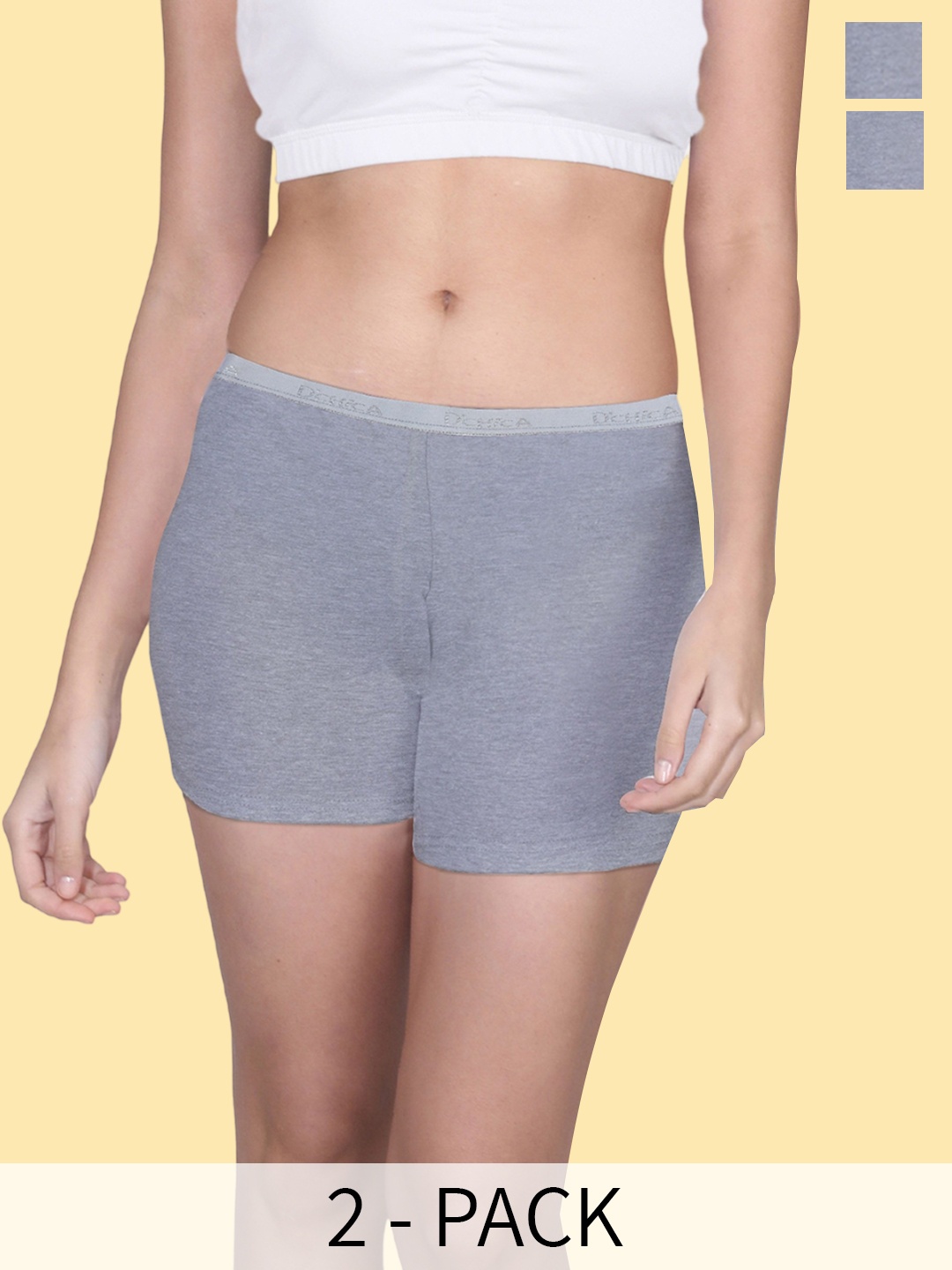 

DChica Girls Pack Of 2 High-Rise Boyshorts Briefs, Grey melange
