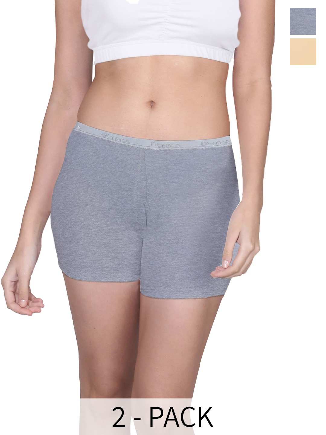 

DChica Girls Pack Of 2 Mid-Rise Boy Shorts Briefs, Grey