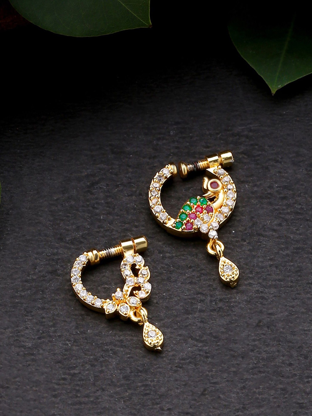 

Yellow Chimes Set Of 2 Gold-Plated Artificial Stones and Beads Ring Nosepins