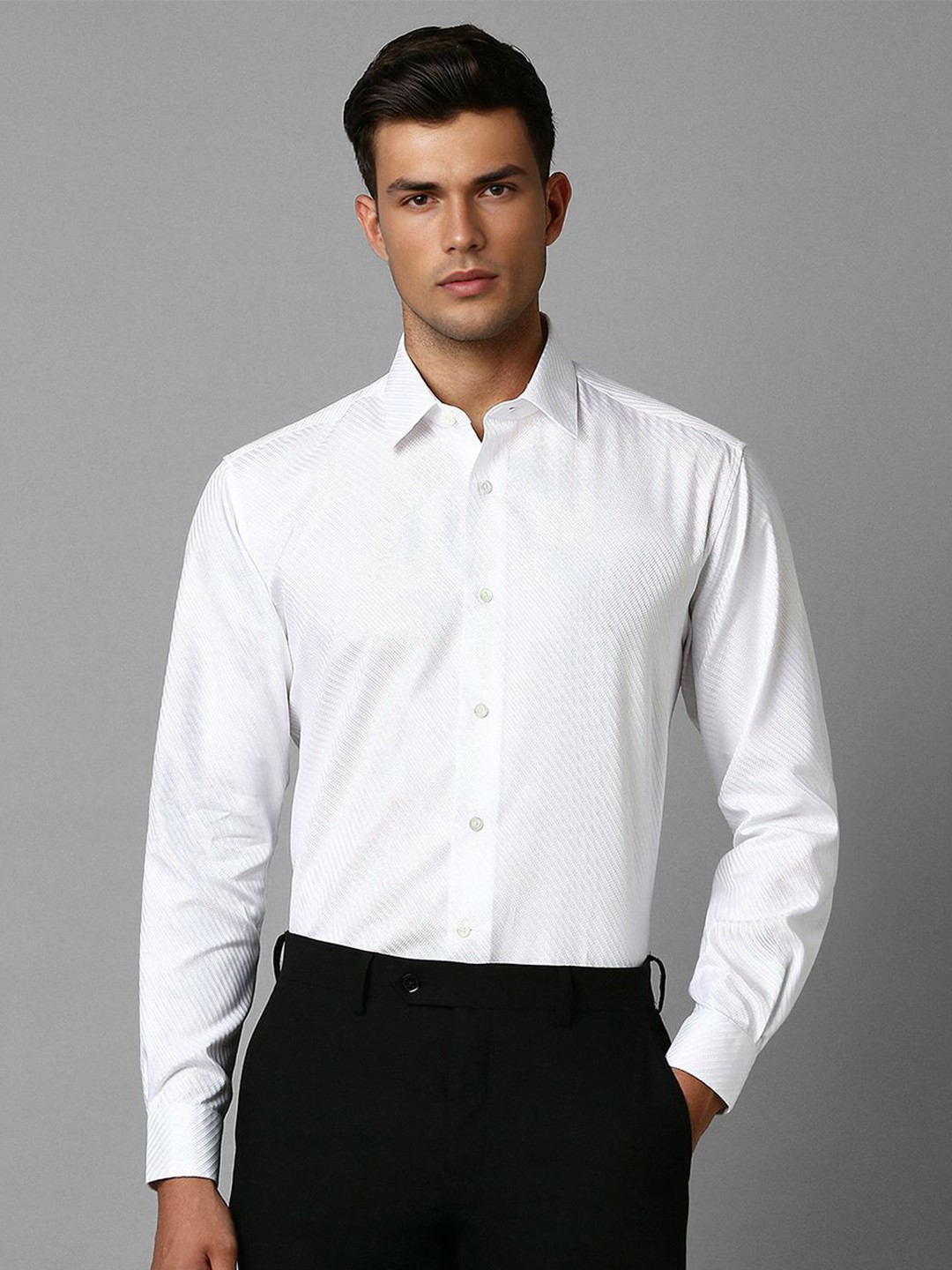 Luxure by Louis Philippe Spread Collar Floral Printed Regular Fit Cotton Formal Shirt, White