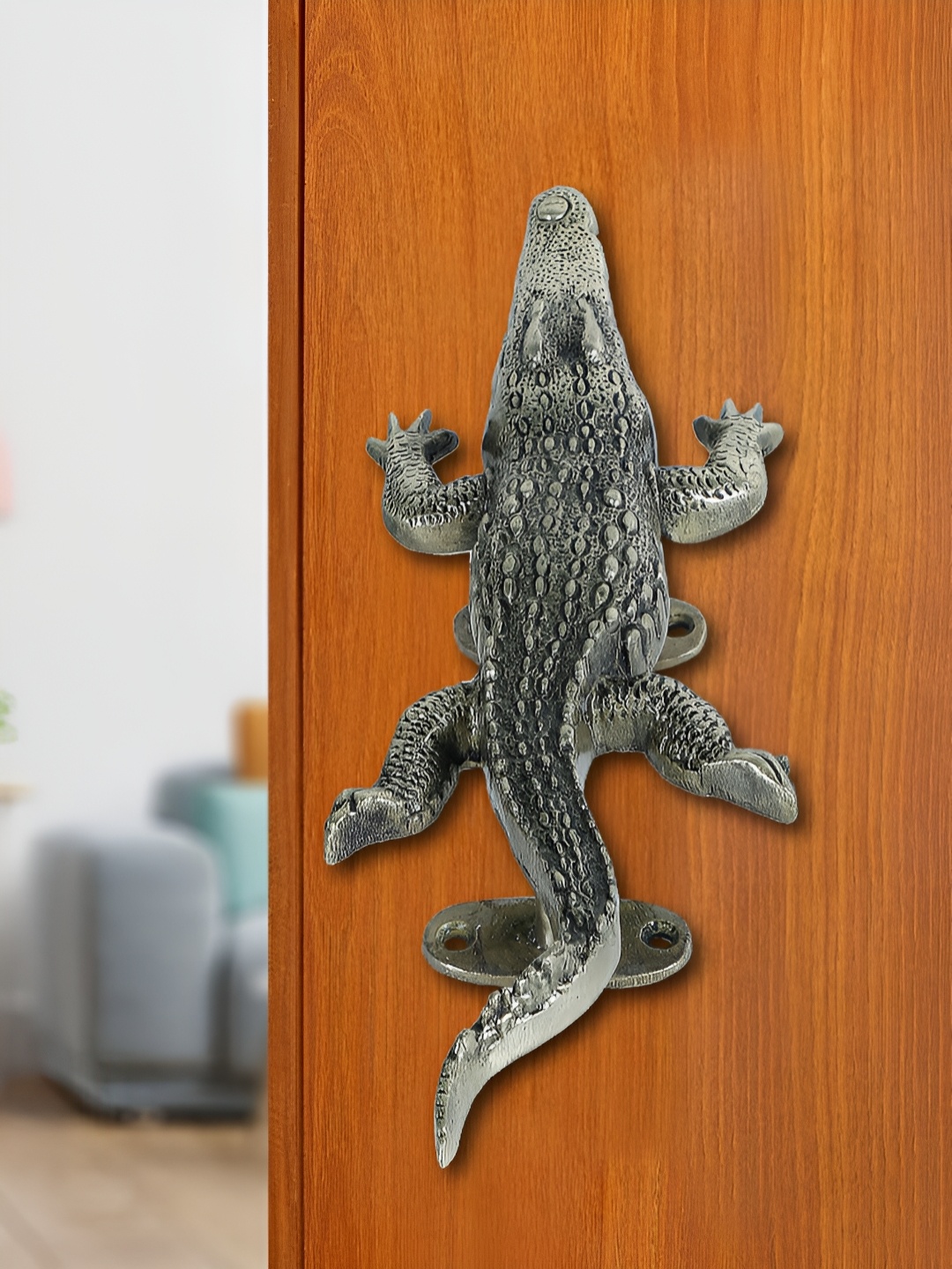 

Two Moustaches Grey Crocodile Design Brass Door Handle