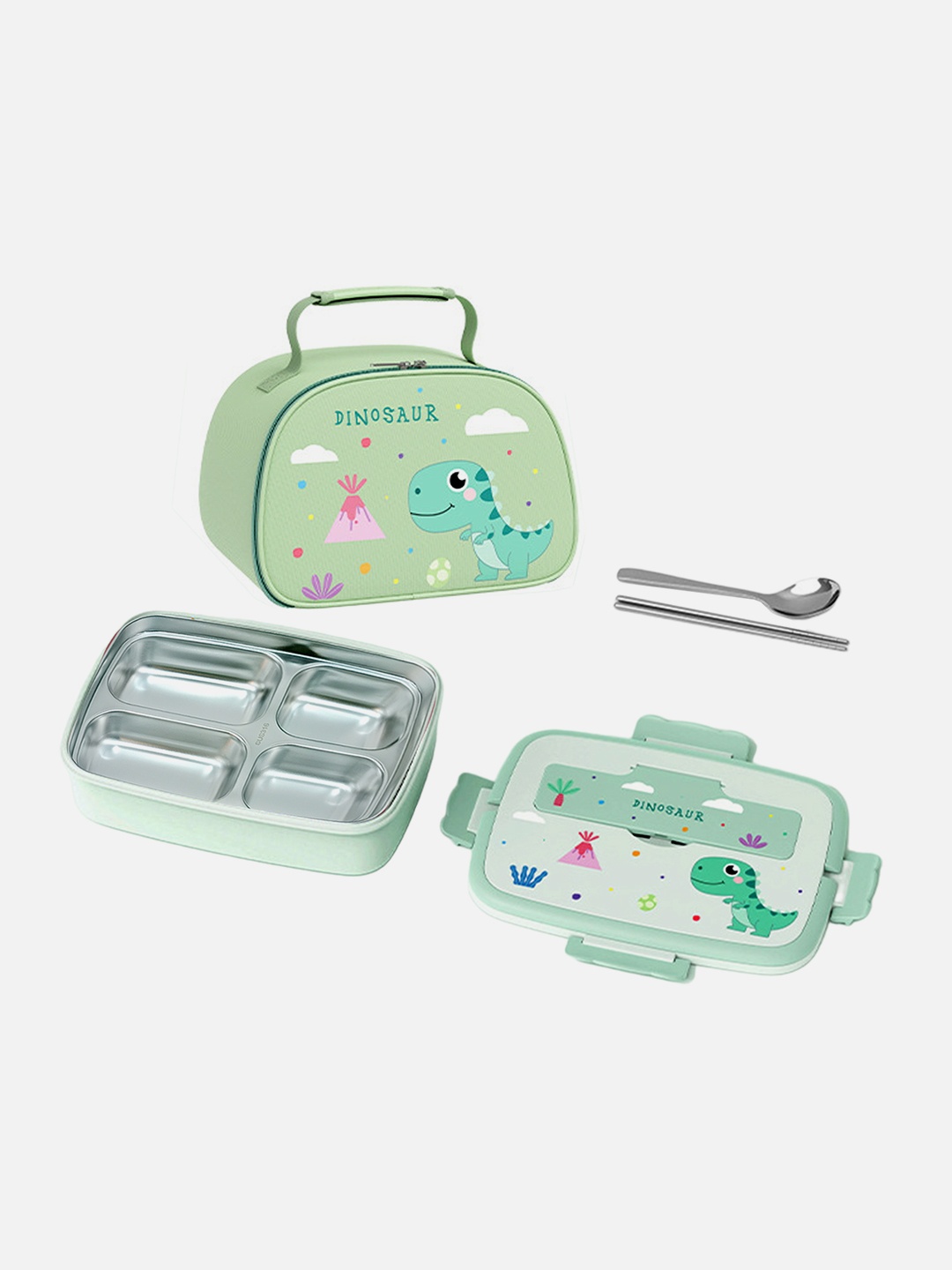 

Little Surprise Box Kids Green Leak Proof Stainless Steel Lunch Box With Lunch bag