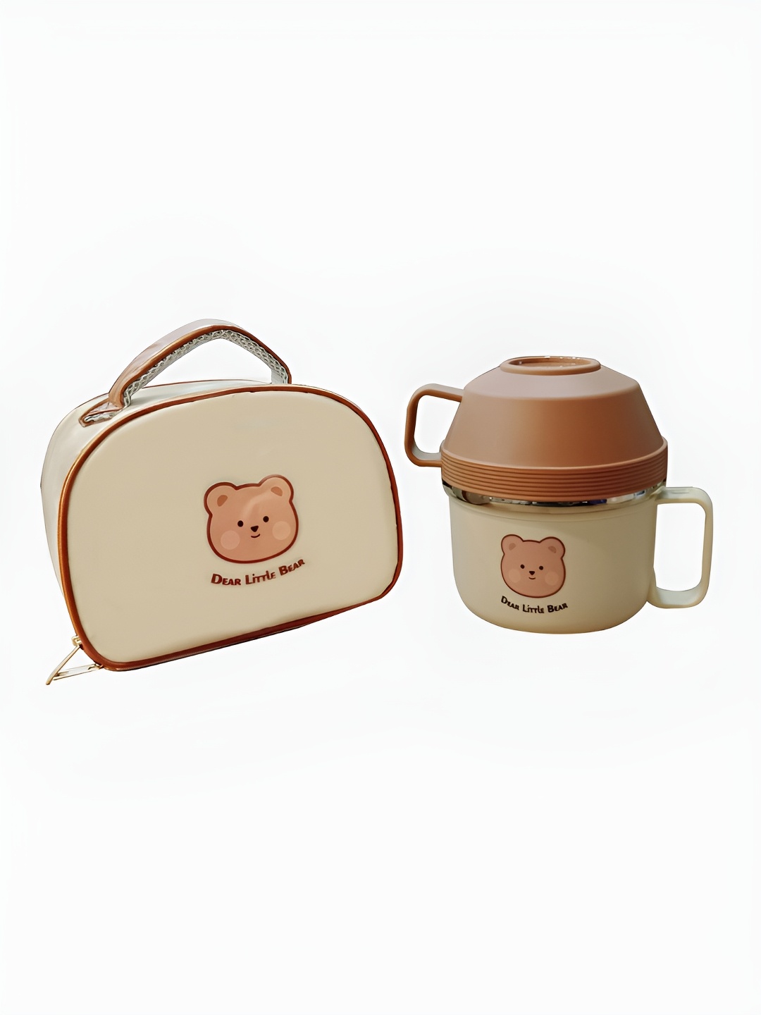 

Little Surprise Box LLP 4 Pieces Cream-Colored & Brown Lunch Box with Cover