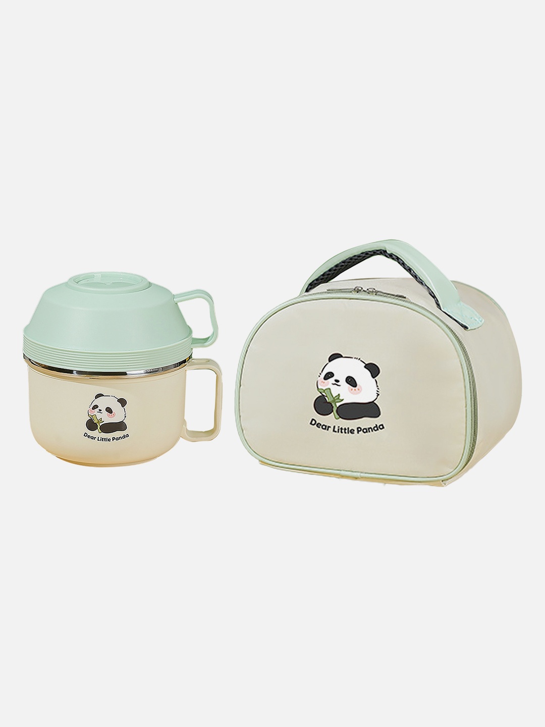 

Little Surprise Box LLP Green & White Printed Stainless Steel Lunch Box With Bag