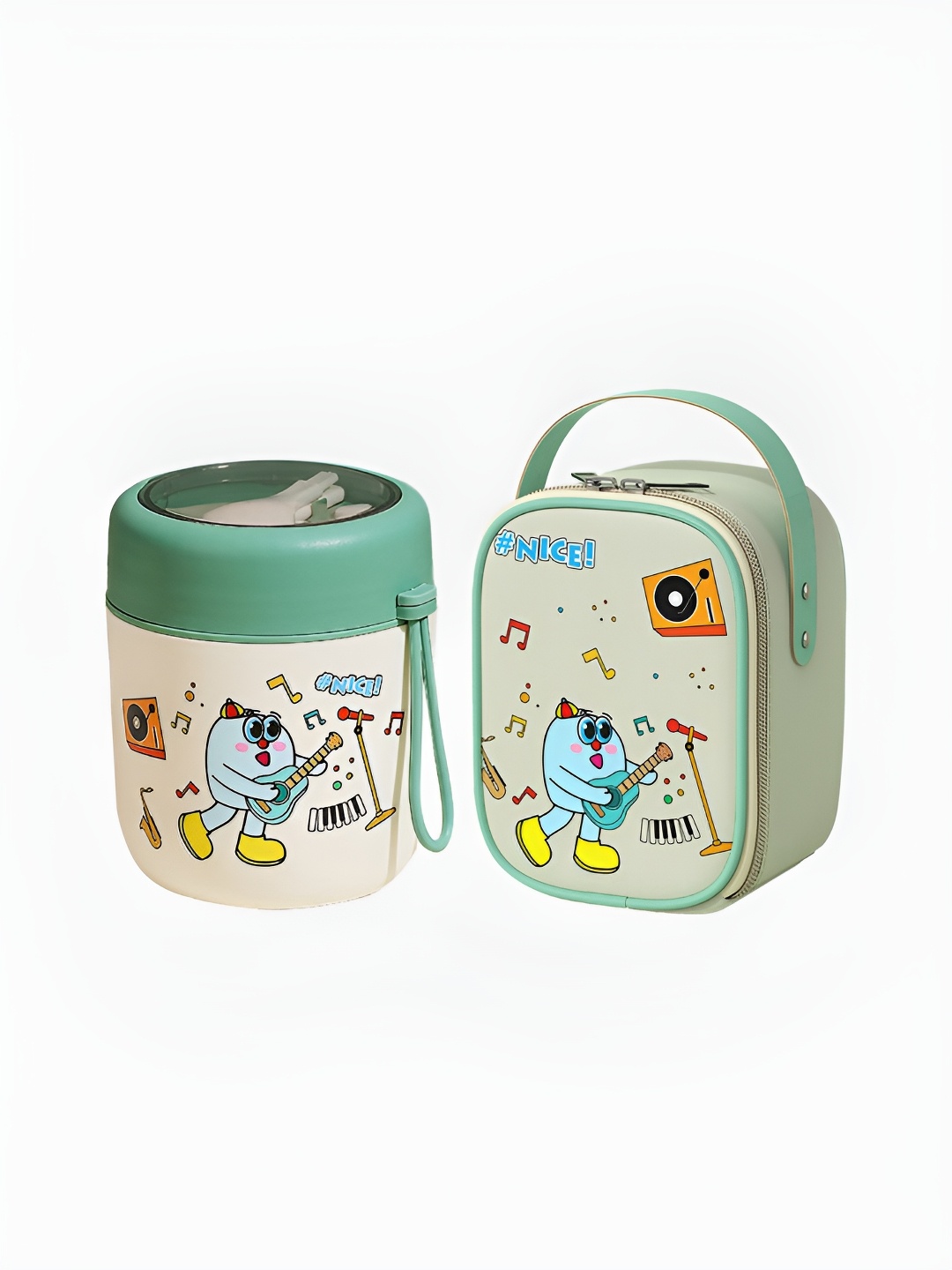 

Little Surprise Box LLP Green Printed Stainless Steel Lunch Box With Cover