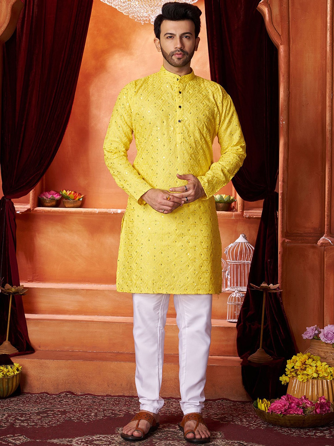 

Fashion FRICKS Men Kurta, Yellow